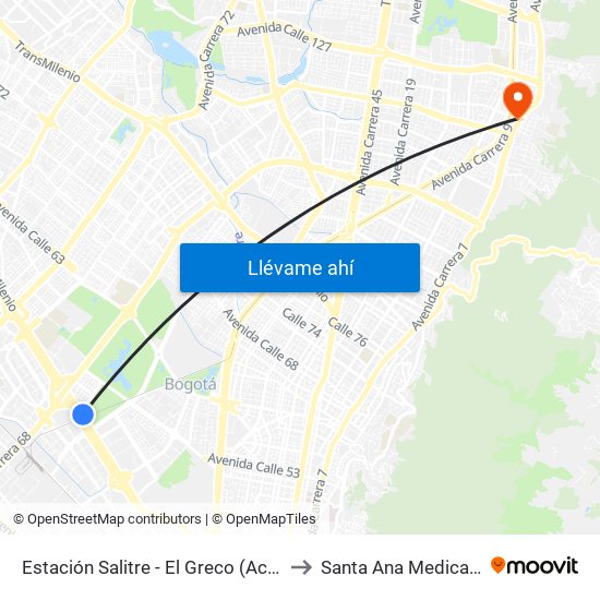 Estación Salitre - El Greco (Ac 26 - Ak 68) to Santa Ana Medical Center map