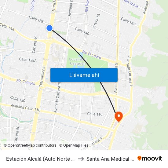 Estación Alcalá (Auto Norte - Cl 136) to Santa Ana Medical Center map