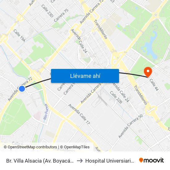 Br. Villa Alsacia (Av. Boyacá - Cl 12a) (A) to Hospital Universiario Nacional map