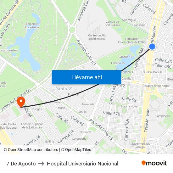 7 De Agosto to Hospital Universiario Nacional map