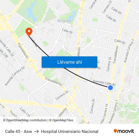 Calle 45 - Asw to Hospital Universiario Nacional map