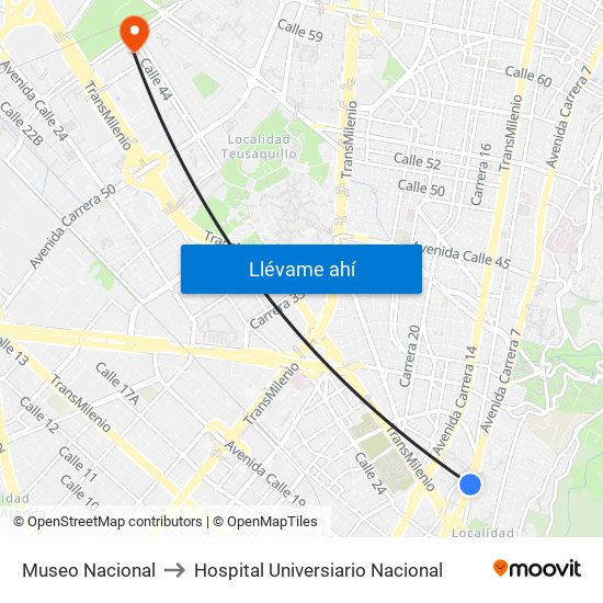 Museo Nacional to Hospital Universiario Nacional map