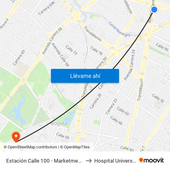 Estación Calle 100 - Marketmedios (Auto Norte - Cl 98) to Hospital Universiario Nacional map