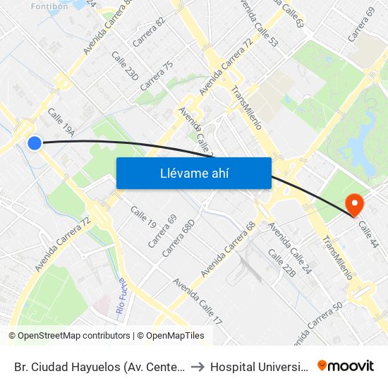 Br. Ciudad Hayuelos (Av. Centenario - Av. C. De Cali) to Hospital Universiario Nacional map