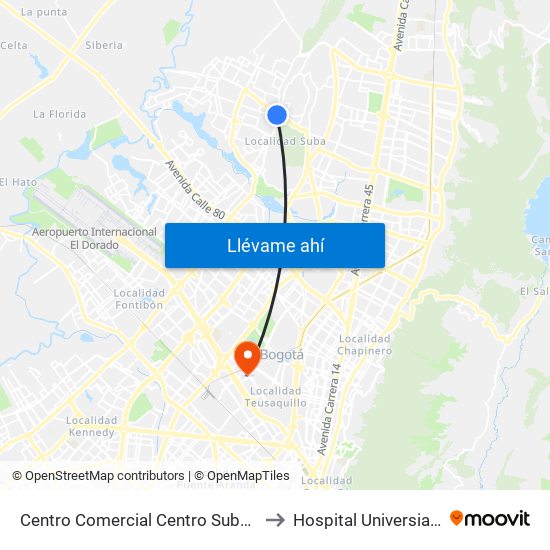 Centro Comercial Centro Suba (Av. Suba - Kr 91) to Hospital Universiario Nacional map