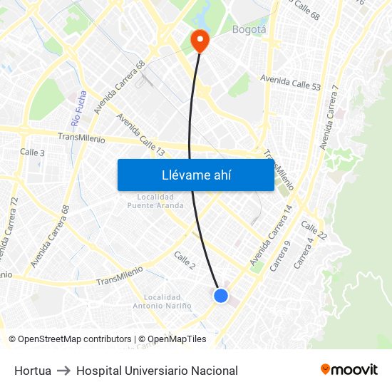 Hortua to Hospital Universiario Nacional map