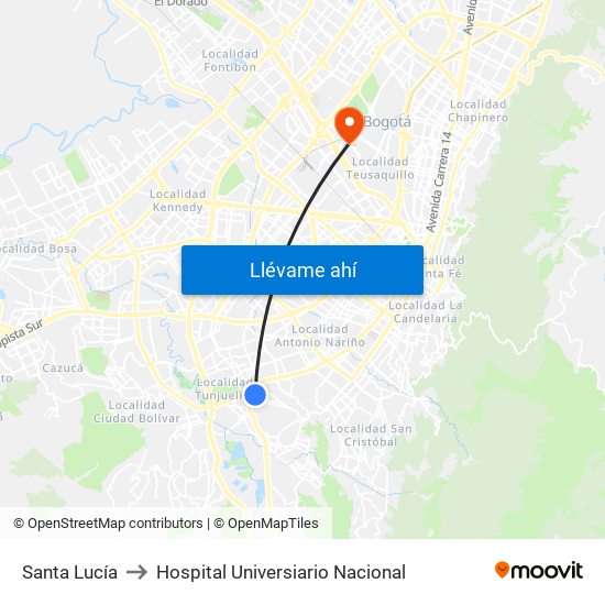Santa Lucía to Hospital Universiario Nacional map
