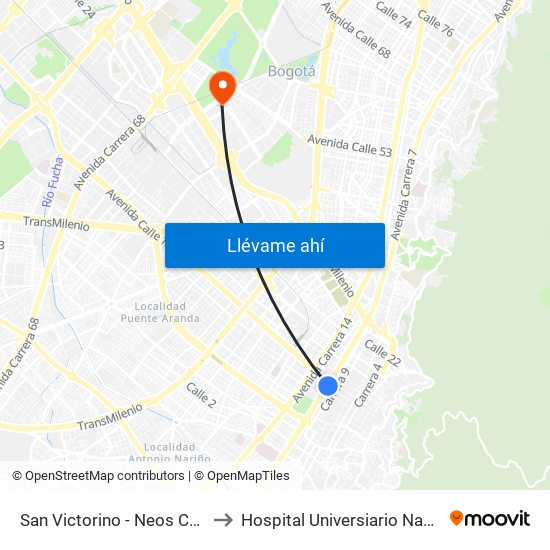 San Victorino - Neos Centro to Hospital Universiario Nacional map