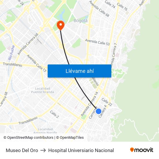 Museo Del Oro to Hospital Universiario Nacional map