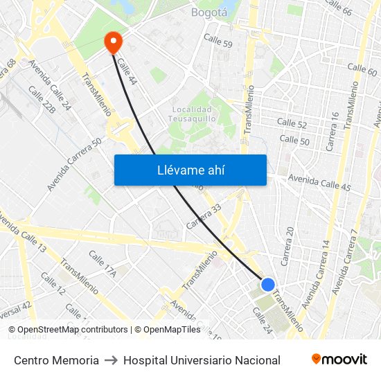 Centro Memoria to Hospital Universiario Nacional map