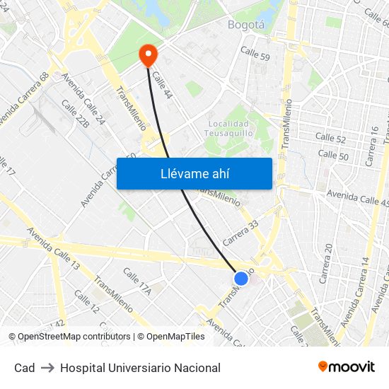 Cad to Hospital Universiario Nacional map