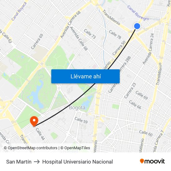 San Martín to Hospital Universiario Nacional map