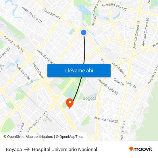 Boyacá to Hospital Universiario Nacional map