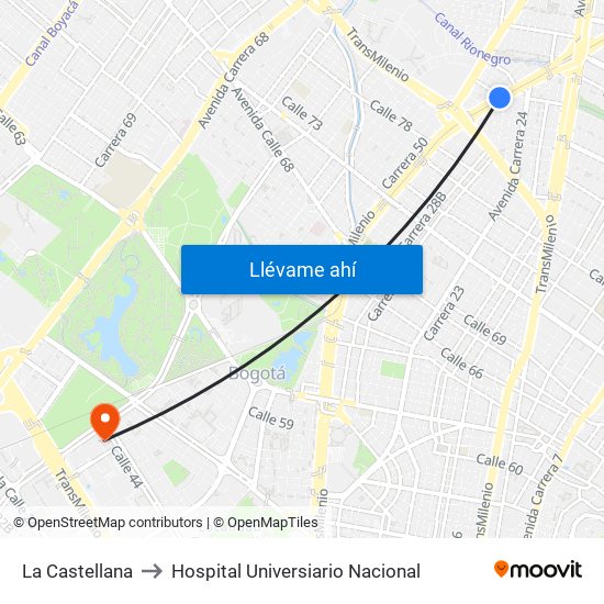 La Castellana to Hospital Universiario Nacional map