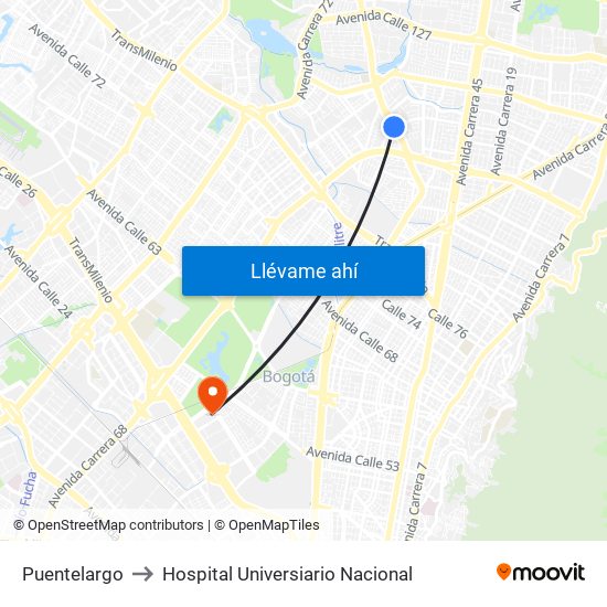 Puentelargo to Hospital Universiario Nacional map