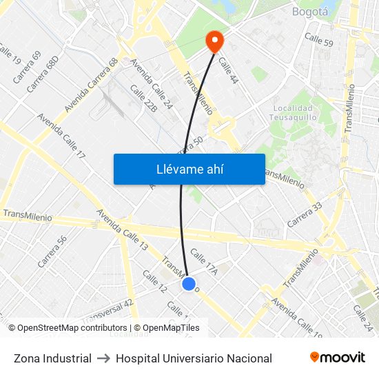 Zona Industrial to Hospital Universiario Nacional map