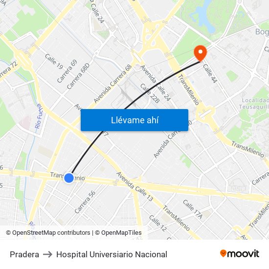 Pradera to Hospital Universiario Nacional map