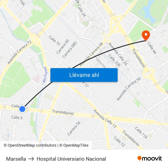 Marsella to Hospital Universiario Nacional map