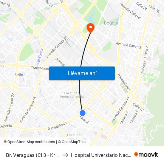 Br. Veraguas (Cl 3 - Kr 29a) to Hospital Universiario Nacional map