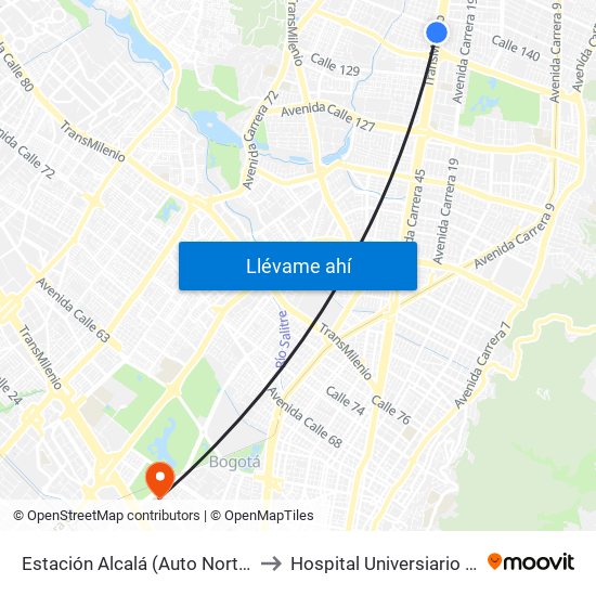 Estación Alcalá - Colegio Santo Tomás Dominicos (Auto Norte - Cl 136) to Hospital Universiario Nacional map