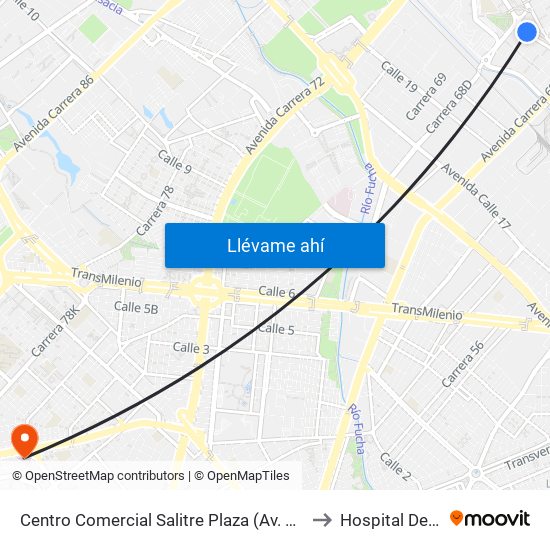 Centro Comercial Salitre Plaza (Av. La Esperanza - Kr 68b) to Hospital De Kennedy map