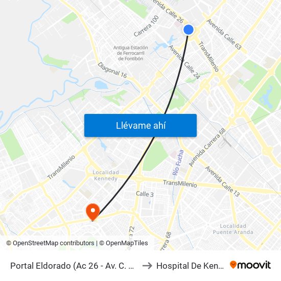 Portal Eldorado (Ac 26 - Av. C. De Cali) to Hospital De Kennedy map