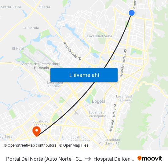 Portal Del Norte (Auto Norte - Cl 174a) to Hospital De Kennedy map