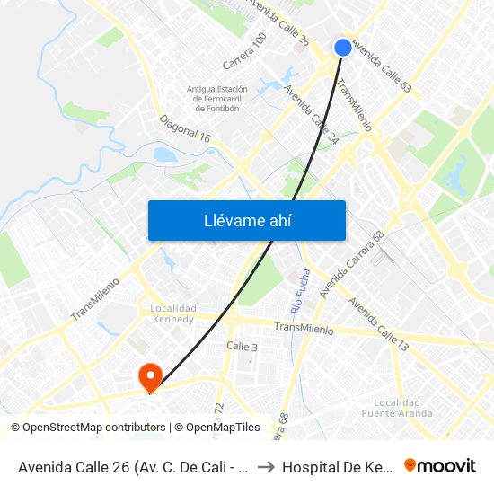 Avenida Calle 26 (Av. C. De Cali - Cl 51) (A) to Hospital De Kennedy map