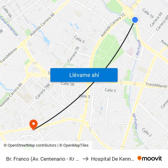 Br. Franco (Av. Centenario - Kr 69b) to Hospital De Kennedy map