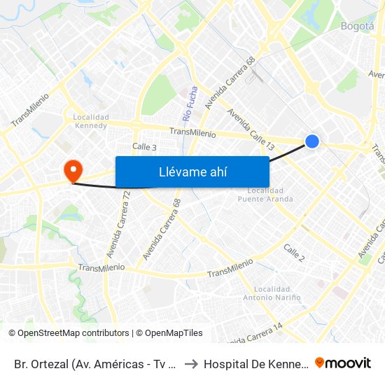 Br. Ortezal (Av. Américas - Tv 39) to Hospital De Kennedy map