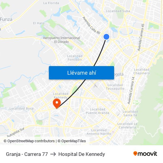Granja - Carrera 77 to Hospital De Kennedy map