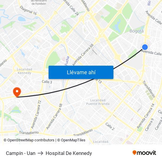 Campín - Uan to Hospital De Kennedy map