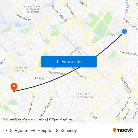 7 De Agosto to Hospital De Kennedy map