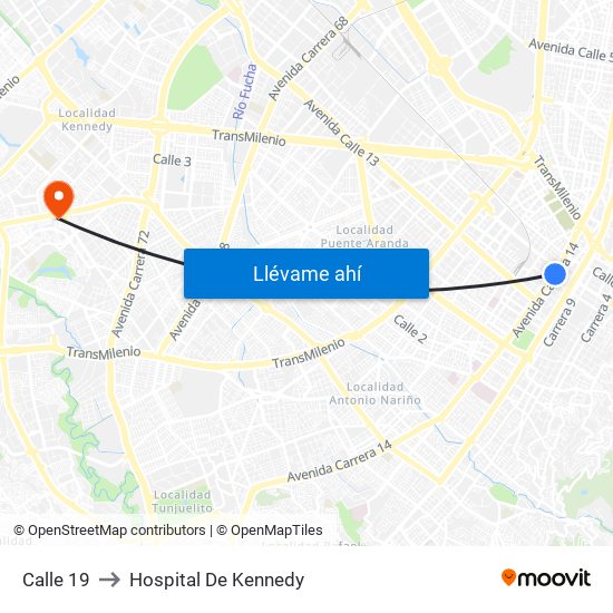 Calle 19 to Hospital De Kennedy map