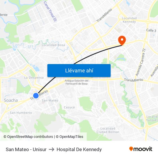 San Mateo - Unisur to Hospital De Kennedy map