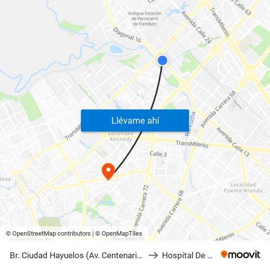Br. Ciudad Hayuelos (Av. Centenario - Av. C. De Cali) to Hospital De Kennedy map