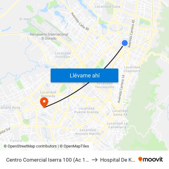 Centro Comercial Iserra 100 (Ac 100 - Kr 54) (B) to Hospital De Kennedy map