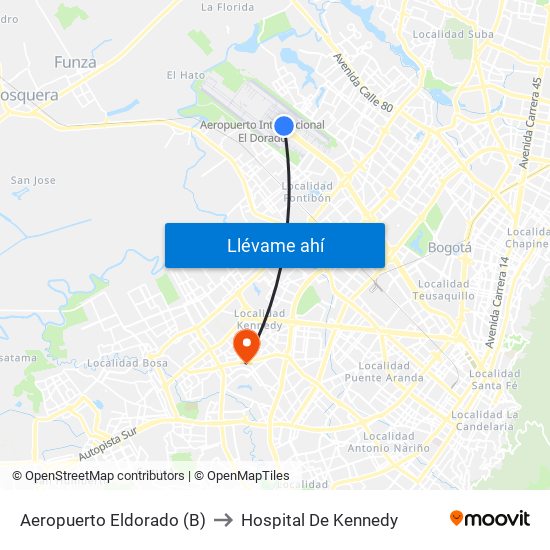 Aeropuerto Eldorado (B) to Hospital De Kennedy map