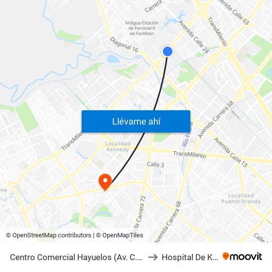 Centro Comercial Hayuelos (Av. C. De Cali - Cl 20) to Hospital De Kennedy map