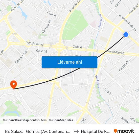 Br. Salazar Gómez (Av. Centenario - Kr 65) (A) to Hospital De Kennedy map