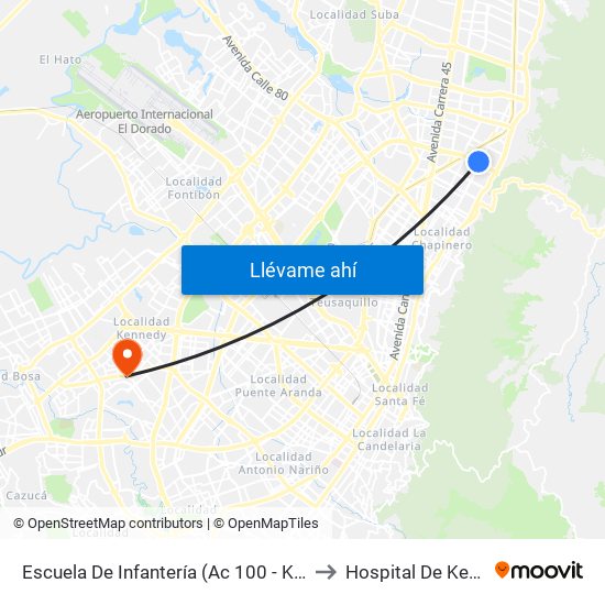 Escuela De Infantería (Ac 100 - Kr 11a) (B) to Hospital De Kennedy map