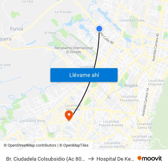 Br. Ciudadela Colsubsidio (Ac 80 - Kr 112a) to Hospital De Kennedy map