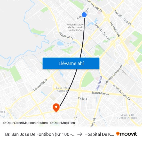 Br. San José De Fontibón (Kr 100 - Av. Esperanza) to Hospital De Kennedy map