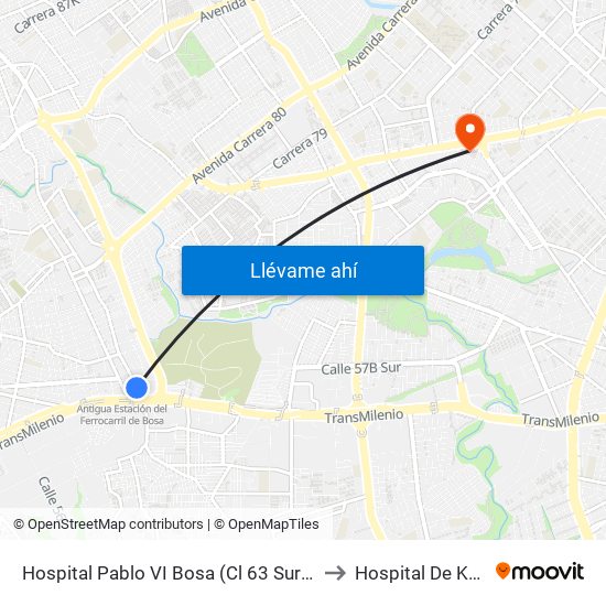 Hospital Pablo VI Bosa (Cl 63 Sur - Kr 77g) (A) to Hospital De Kennedy map