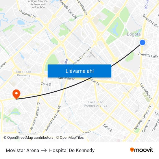 Movistar Arena to Hospital De Kennedy map