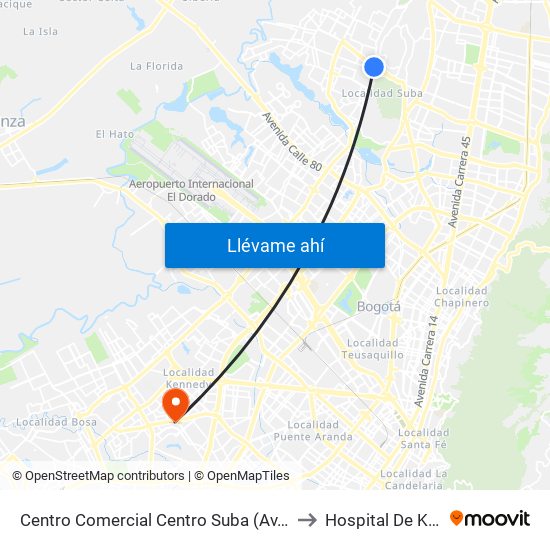 Centro Comercial Centro Suba (Av. Suba - Kr 91) to Hospital De Kennedy map