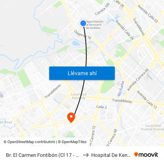 Br. El Carmen Fontibón (Cl 17 - Kr 100) to Hospital De Kennedy map