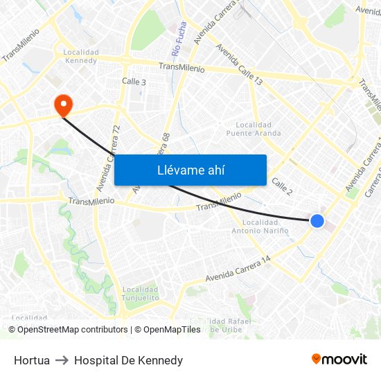 Hortua to Hospital De Kennedy map