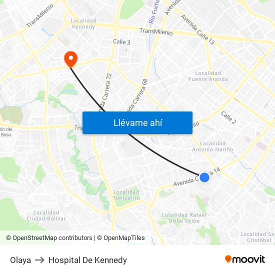 Olaya to Hospital De Kennedy map