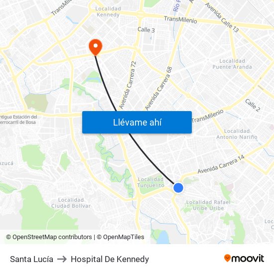 Santa Lucía to Hospital De Kennedy map